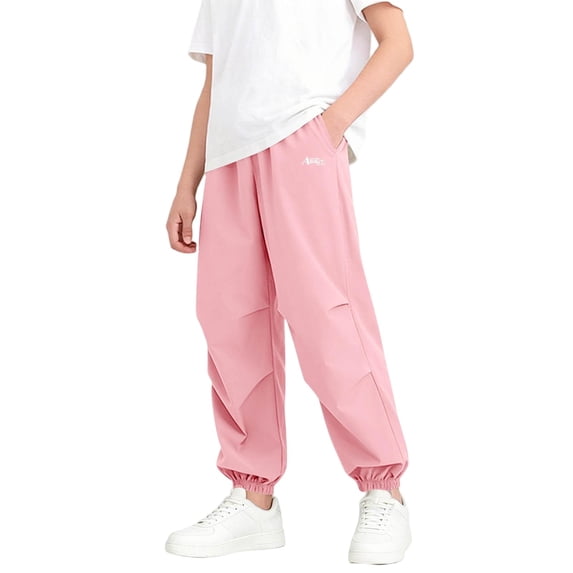 ITSAME Boys Girls Tapered Pants Elastic Waist Loose Fit Quick-Dry Casual Jogger Pants for Kids Pink Size 7