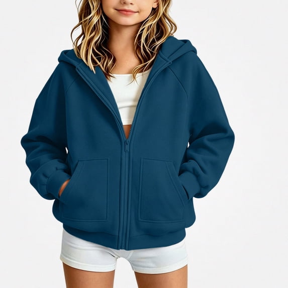 ITSAME Boys Girls Zip Up Hoodie (5-16) Loose Fit Long Sleeve Kids Casual Hooded Sweatshirt with Pockets Size 15