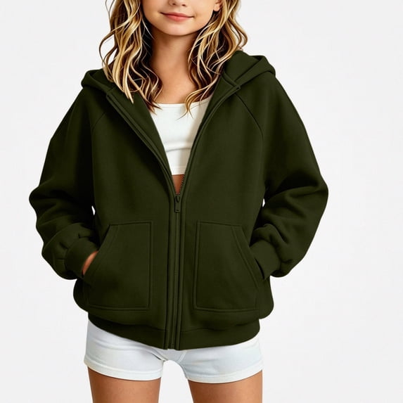 ITSAME Boys Girls Zip Up Hoodie (5-16) Loose Fit Long Sleeve Kids Casual Hooded Sweatshirt with Pockets Size 7