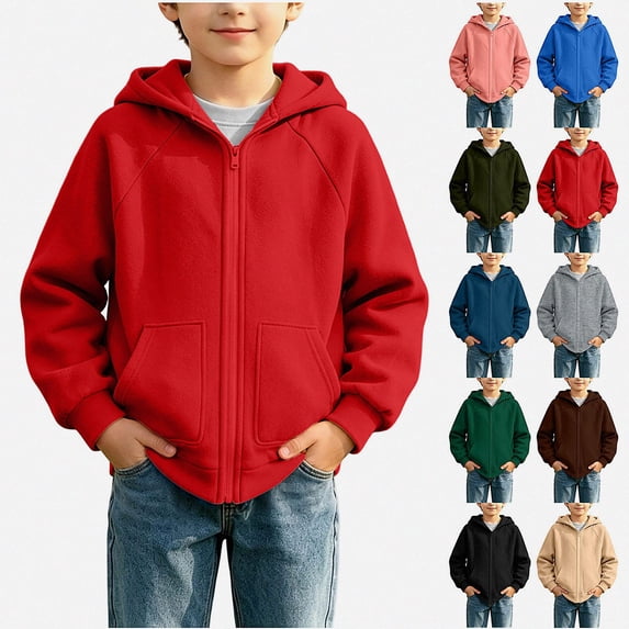 ITSAME Boys Girls Zip Up Hoodie (5-16) Loose Fit Long Sleeve Kids Casual Hooded Sweatshirt with Pockets Size 9