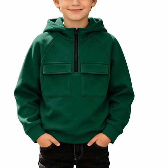 ITSAME Boys Half Zip Fleece Hoodie Pullover Long Sleeve Loose Fit Casual Fashion Sweatshirt with Chest Pockets Size 12