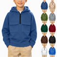 thumbnail image 1 of ITSAME Boys Half Zip Fleece Hoodie Pullover Long Sleeve Loose Fit Casual Fashion Sweatshirt with Chest Pockets Size 6, 1 of 9