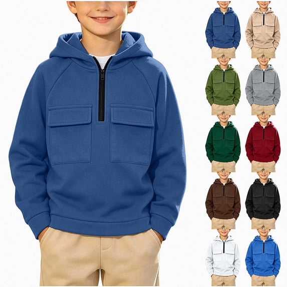 ITSAME Boys Half Zip Fleece Hoodie Pullover Long Sleeve Loose Fit Casual Fashion Sweatshirt with Chest Pockets Size 6