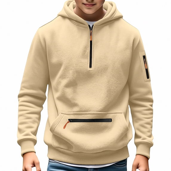 ITSAME Boys Half Zip Hoodie Pullover Long Sleeve Active Fit Casual Sweatshirt with Kangaroo Pocket Size 15