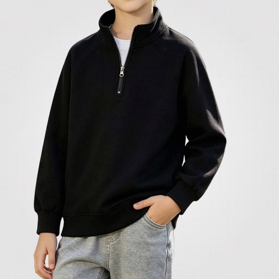 ITSAME Boys Half Zip Pullover Sweatshirt Stand Collar Comfy Cotton Long Sleeve Kids Casual Raglan Top for Fall Winter Size 10