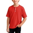 thumbnail image 1 of ITSAME Boys Henley T-Shirts, Comfort Breathable Short Sleeve Loose Fit Summer Casual Fashion Tops Red Size 11, 1 of 7