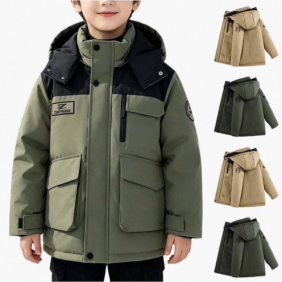 ITSAME Boys Hooded Parka Coat (3-12) Long Sleeve Mid Length Thermal Winter Outerwear with Flap Pockets Size 11