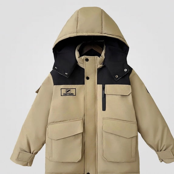 ITSAME Boys Hooded Parka Coat (3-12) Long Sleeve Mid Length Thermal Winter Outerwear with Flap Pockets Size 5T