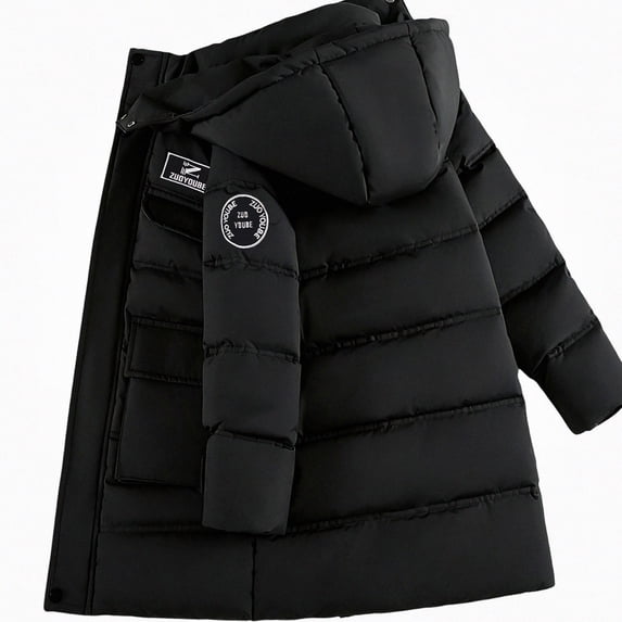 ITSAME Boys Hooded Puffer Jacket (5-14) Mid Length Thermal Quilted Winter Parka Coat with Flap Pockets Size 11