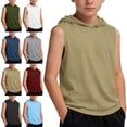 thumbnail image 1 of ITSAME Boys Hooded Tank Tops Active Fit Loose Sleeveless Shirts Kids Casual Athletic Tops Khaki Size 9-10, 1 of 6