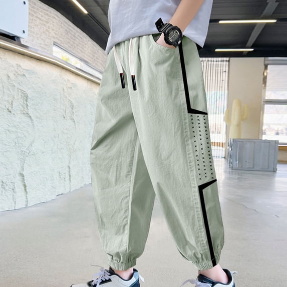 ITSAME Boys Jogger Pants Drawstring Quick-Dry Loose Fit Summer Tapered Athletic Pants with Pockets Green Size 12
