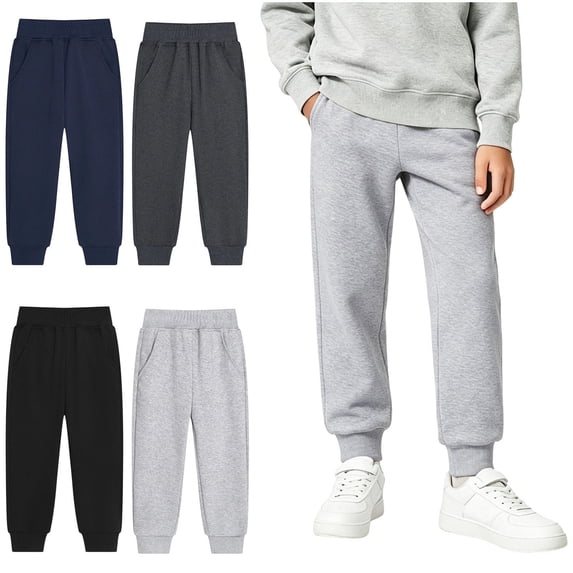 ITSAME Boys Jogger Sweatpants Comfy Cotton Elastic Waist with Pockets Versatile Casual School Uniform Pants Gray Size 10