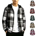 thumbnail image 1 of ITSAME Boys Long Sleeve Hooded Jacket Plaid Print Button Up Outerwear Fall Casual Fashion Coat Red Size 5T, 1 of 10