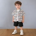 thumbnail image 1 of ITSAME Boys Outfit 2-Piece, Lapel Button Up Printed Top and Elastic Waist Shorts Summer Fashion Casual Set Pink Size 1-2T, 1 of 7