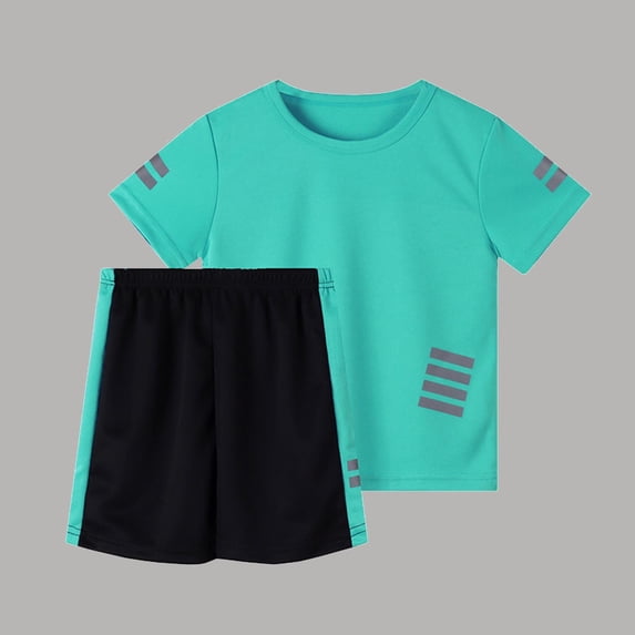 ITSAME Boys Outfit Sets 2-Piece, Quick-Dry Crewneck Short Sleeve Top and Athletic Shorts Summer Casual Sports Sets Green 4T