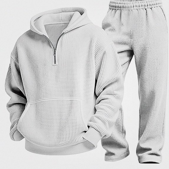ITSAME Boys Outfits 2-Piece Waffle Knit Half Zip Hoodie and Pants Fall Winter Casual Set Size 4T