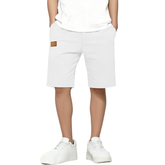 ITSAME Boys Performance Shorts, Casual Elastic Waist with Pocket Spring Summer Sport Shorts White 14-15T