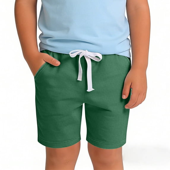 ITSAME Boys Performance Shorts, Cotton Elastic Waist Drawstring Summer Athletic Casual Shorts Army Green 8-9T