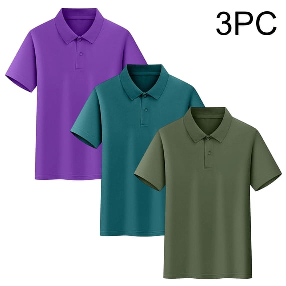 ITSAME Boys Polo Shirt Cotton Short Sleeve Loose Fit Kids Casual School Uniform Shirt Purple Size 10