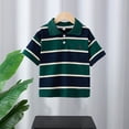 thumbnail image 1 of ITSAME Boys Polo Shirt, School Uniform Striped Print Turndown Collar Button Summer Casual Fashion Tops Green 5-6T, 1 of 6