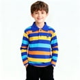 thumbnail image 1 of ITSAME Boys Polo Shirt, Striped Print Lapel Long Sleeve Sport Casual Pullover for Kids Dark Blue 12-13T, 1 of 6