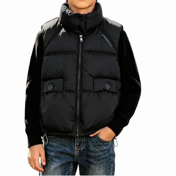 ITSAME Boys Puffer Vest (5-13) Stand Collar Drawstring Hem Quilted Winter Warm Outerwear with Pockets Size 5T