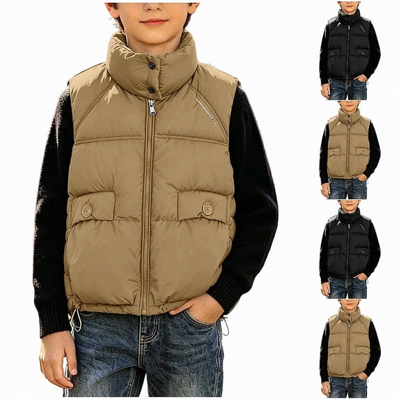 ITSAME Boys Puffer Vest (5-13) Stand Collar Drawstring Hem Quilted Winter Warm Outerwear with Pockets Size 7