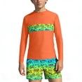 thumbnail image 1 of ITSAME Boys Rash Guard Swimwear 2-Piece Quick-Dry Long Sleeve Tops and Swim Trunks Summer Beach Swimsuit Orange Size 7-8, 1 of 7
