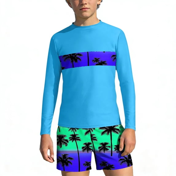 ITSAME Boys Rash Guard Swimwear Long Sleeve Tops and Swim Trunks Quick-Dry Surfing Swimsuit 2-Piece Blue Size 3-4