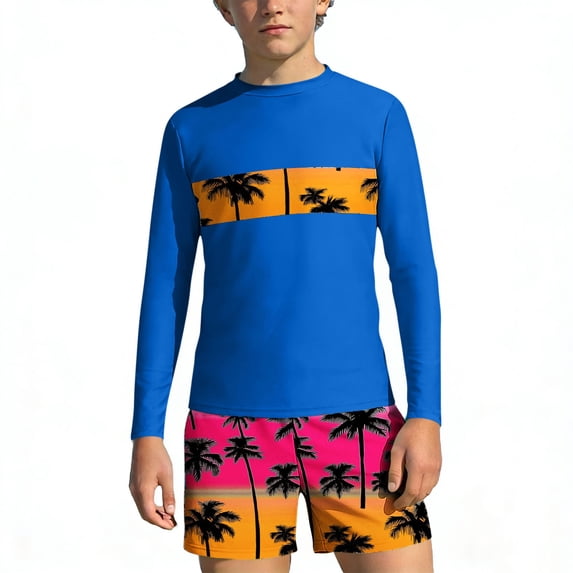 ITSAME Boys Rash Guard Swimwear Long Sleeve Tops and Swim Trunks Quick-Dry Surfing Swimsuit 2-Piece Yellow Size 3-4