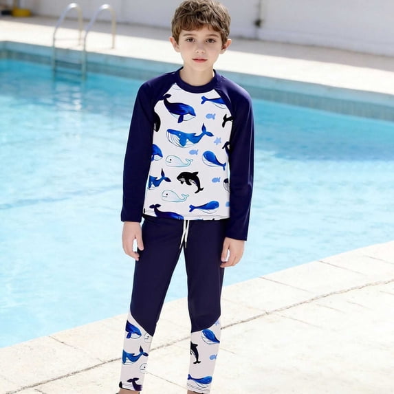 ITSAME Boys Rash Guard Swimwear Set, Quick-Dry Crewneck Print Top and Swim Trunks Surfing Swimsuit 2-Piece Black 3-4T