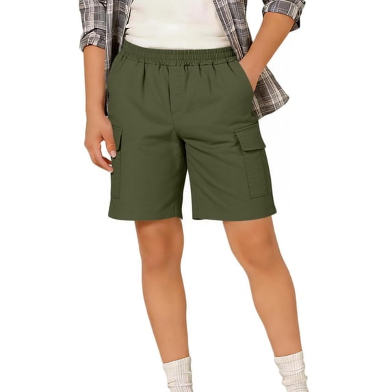 ITSAME Boys School Uniform Cargo Shorts, Loose Fit Elastic Waist Multi-Pocket Kids Casual Fashion Shorts Army Green 7-8T