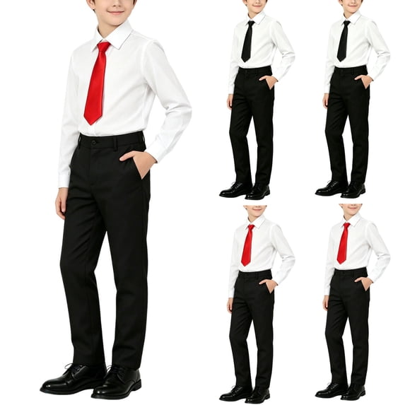 ITSAME Boys School Uniform Outfits Button Down Shirt & Dress Pants 2-Piece with Tie Party Performance Set Black Size 14