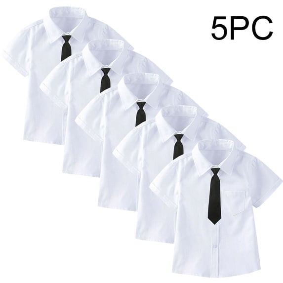ITSAME Boys School Uniform Shirt 5-Pack with Tie Short Sleeve Lapel Kids Casual Button-Up Shirt Black Size 8
