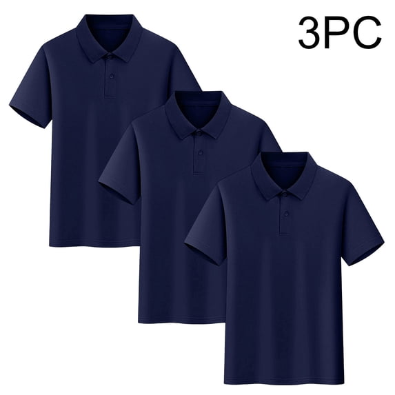 ITSAME Boys School Uniform Shirts Cotton Short Sleeve Classic Fit Summer Casual Polo Shirt 3-Pack Navy Size 6