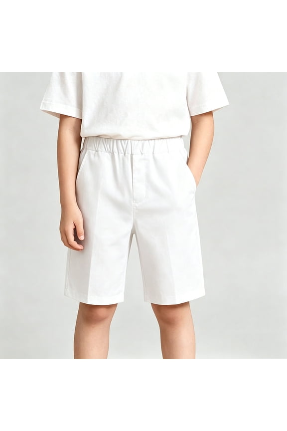 Boys School Uniform Shorts Elastic Waist Flat Front Kids Dressy Shorts with Pockets White Size 9-10
