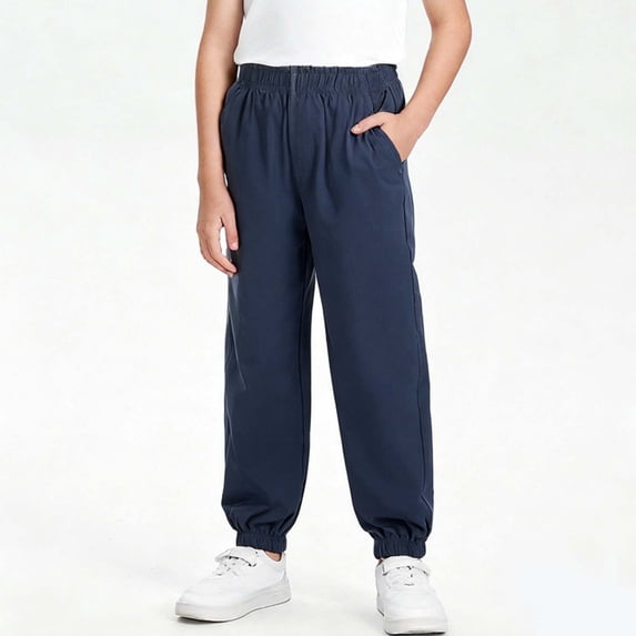 ITSAME Boys School Uniform Tapered Pants Elastic Waist Ice Silk Quick-Dry Summer Casual Loose Pants Navy Size 6
