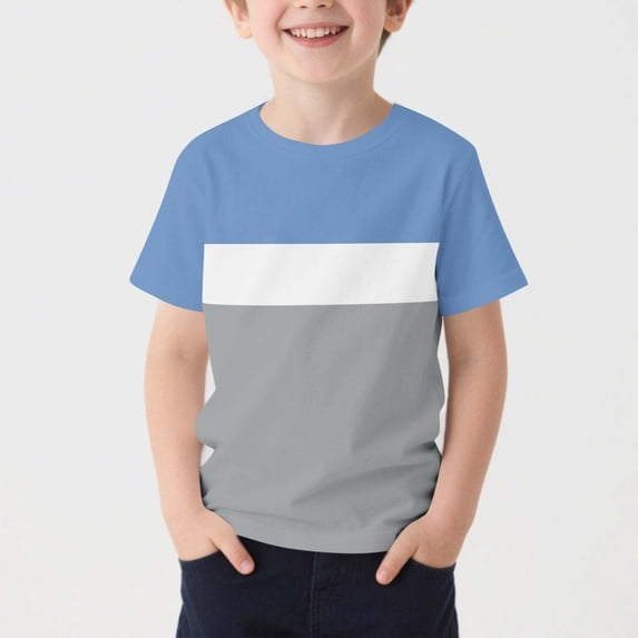 ITSAME Boys Short Sleeve Shirts Color Block Crewneck Tees Summer Loose Casual Tops Light Blue Size 10-11
