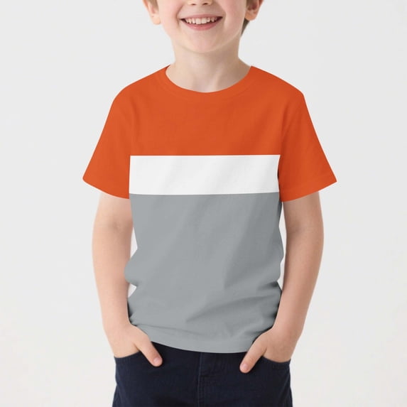 ITSAME Boys Short Sleeve Shirts Color Block Crewneck Tees Summer Loose Casual Tops Orange Size 12-13