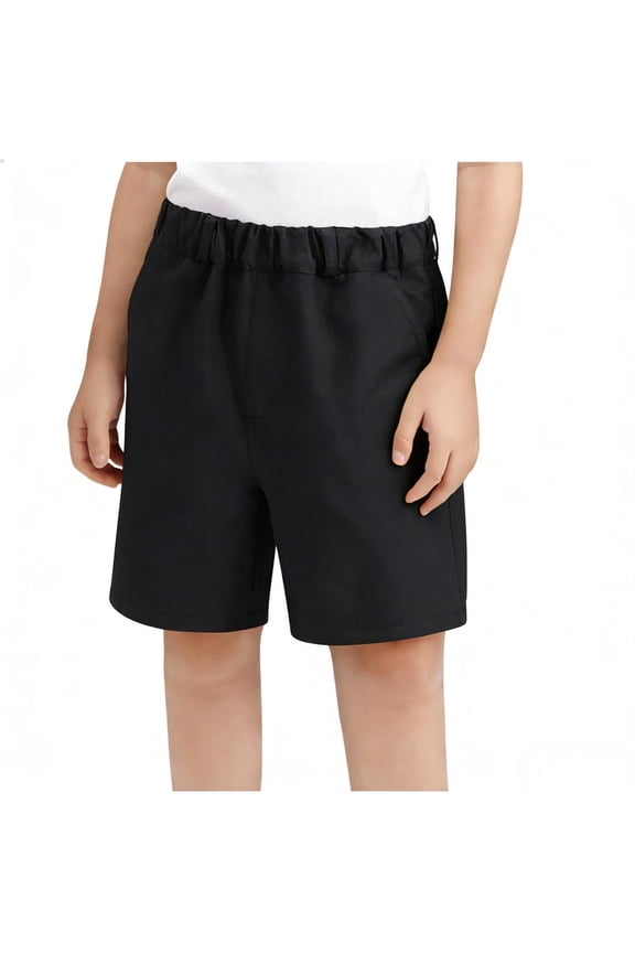 Boys Shorts, Cotton School Uniform Elastic Waist Kids Dressy Fashion Shorts with Pockets Black 9-10T