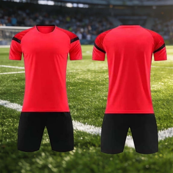 ITSAME Boys Soccer Jersey Set 2-Piece, Quick-Dry Crewneck Tops and Shorts Performance Football Outfits Red Size 9-10