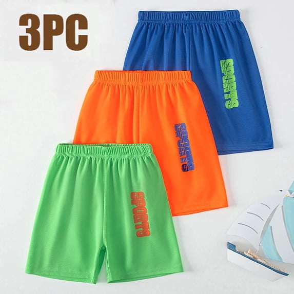 ITSAME Boys Sport Shorts 3-Pack, Elastic Waist Letter Print Loose Fit Summer Fashion Athletic Shorts for Kids Blue 11T