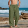 thumbnail image 1 of ITSAME Boys Straight Leg Pants, Multi-Pocket Cotton Linen Elastic Waist Summer Casual Beach Pants Army Green Size 4, 1 of 9
