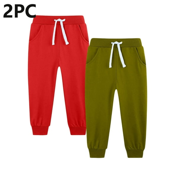 ITSAME Boys Sweatpants 2-Piece, Drawstring Elastic Waist Jogger Tapered Pants with Pockets Red 9T