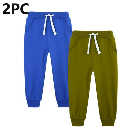 ITSAME Boys Sweatpants 2-Piece, Drawstring Jogger Elastic Waist Tapered Pants with Pockets Dark Blue 11T