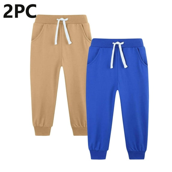 ITSAME Boys Sweatpants 2-Piece, Elastic Waist Jogger Drawstring Tapered Pants with Pockets Beige 11T