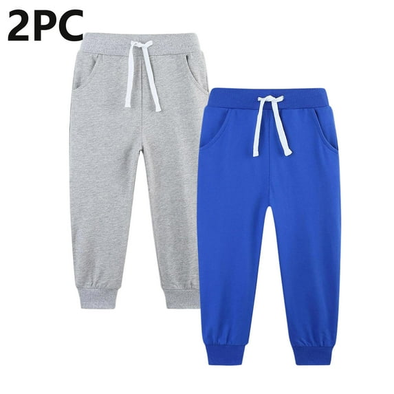 ITSAME Boys Sweatpants 2-Piece, Jogger Drawstring Elastic Waist Tapered Pants with Pockets Gray 11T