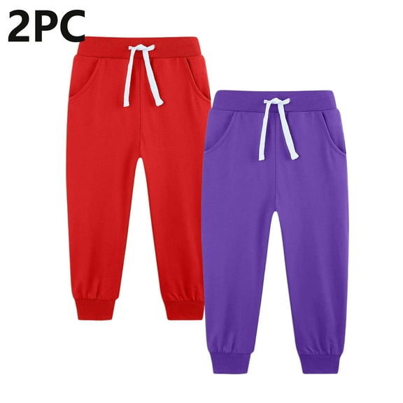 ITSAME Boys Sweatpants 2-Piece, Jogger Elastic Waist Drawstring Tapered Pants with Pockets Hot Pink 5T