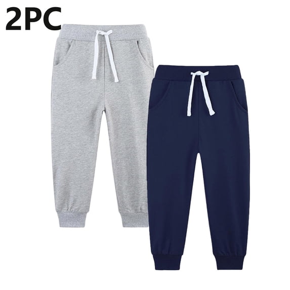 ITSAME Boys Sweatpants 2PC, Elastic Waist Drawstring Jogger Tapered Pants with Pockets Gray 11T