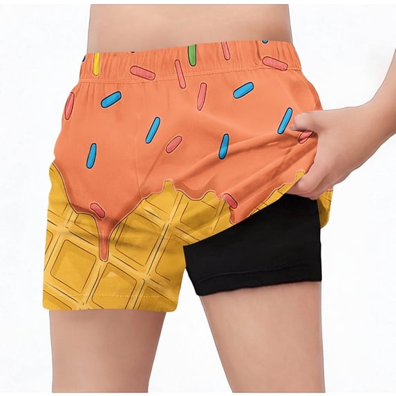 ITSAME Boys Swim Trunks, with Compression Liner Elastic Waist Quick-Dry Kids Casual Beach Shorts Orange Size 14-15